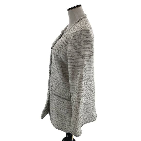 Karl Lagerfeld Paris Blazer Women's Size 16 Black/White Tweed Fringe Long Jacket - Picture 3 of 12